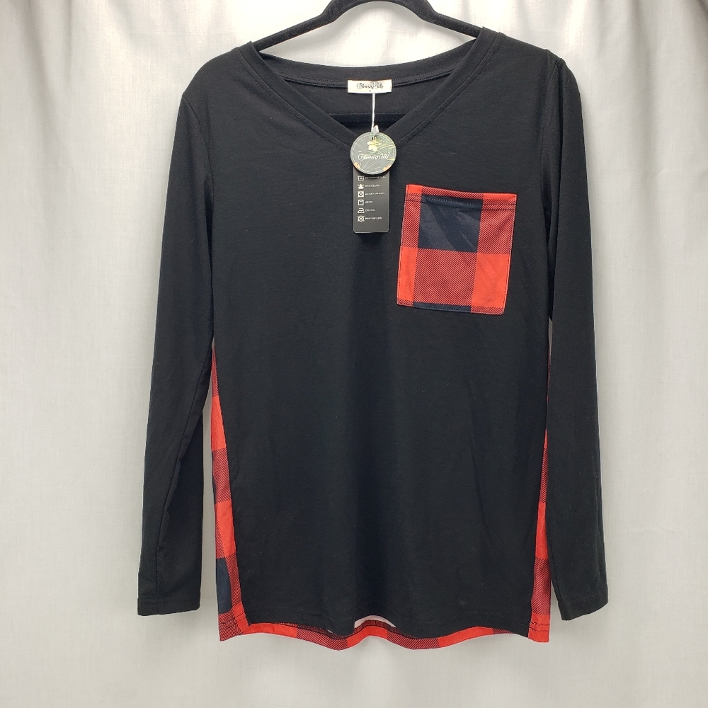 Blooming Jolly Black Red Plaid Top Size Small NWT